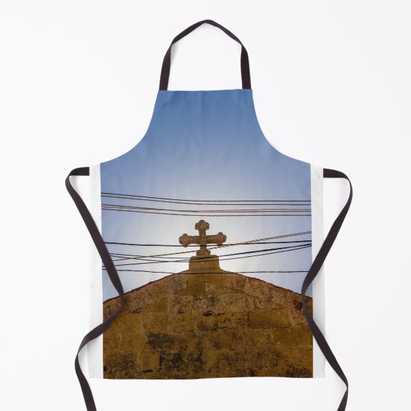 Item preview, Cross On Stone Church Roof Under Clear Blue Sky With Power Lines and Sunlight designed and sold by Nmallia.