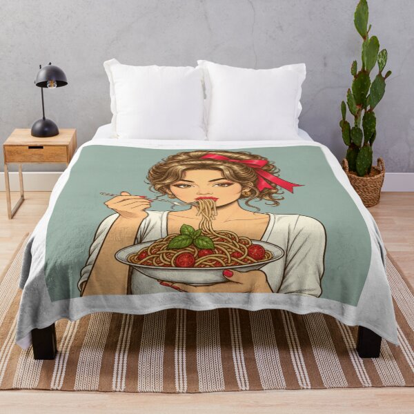 Item preview, Retro Pop Art Woman Eating Spaghetti - Vintage Italian Pasta Illustration designed and sold by Vision Crafted.