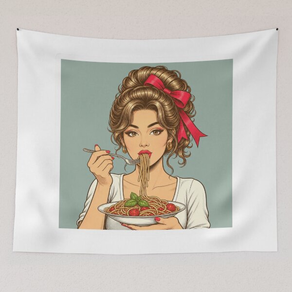 Item preview, Retro Pop Art Woman Eating Spaghetti - Vintage Italian Pasta Illustration designed and sold by Vision Crafted.