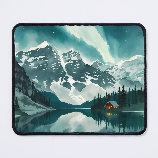 Item preview, Watercolor Aurora Borealis Mountain Lake Landscape designed and sold by stylishdzign.