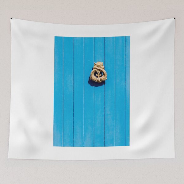 Item preview, Blue Door With Gold Knocker: Elegant Close-Up Of Architectural Detail For Home Exterior designed and sold by Nmallia.
