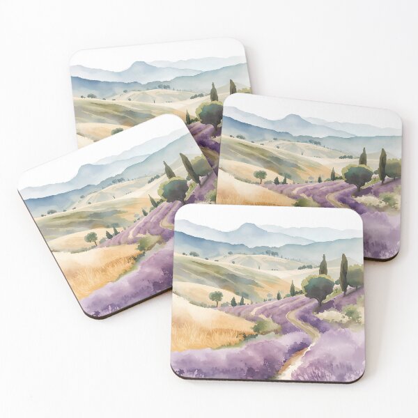 Item preview, Watercolor Lavender Field Countryside Landscape with Cypress Trees designed and sold by stylishdzign.