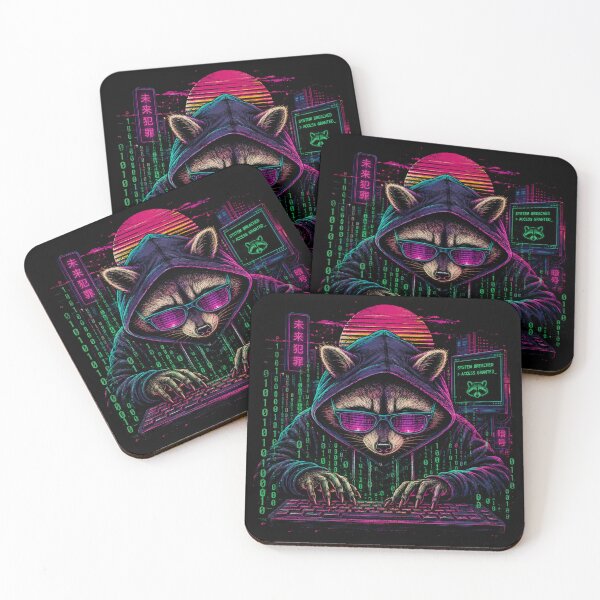 Item preview, Cyberpunk Hacker Raccoon – Neon Digital Sunset Illustration designed and sold by Dogandesighn.