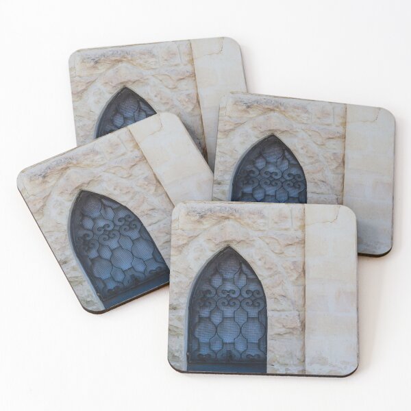 Item preview, Rustic Stone Wall With Arched Window And Decorative Iron Bars On Exterior Building designed and sold by Nmallia.