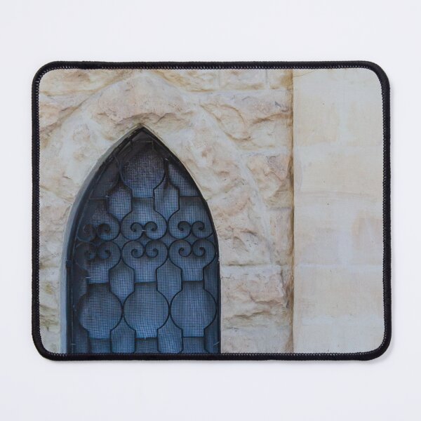 Item preview, Rustic Stone Wall With Arched Window And Decorative Iron Bars On Exterior Building designed and sold by Nmallia.