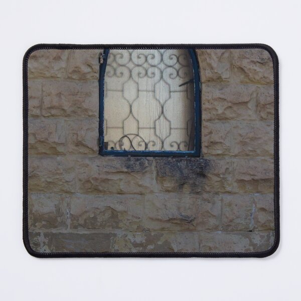 Item preview, Rustic Stone Wall With Arched Window And Decorative Iron Bars On Exterior Building designed and sold by Nmallia.