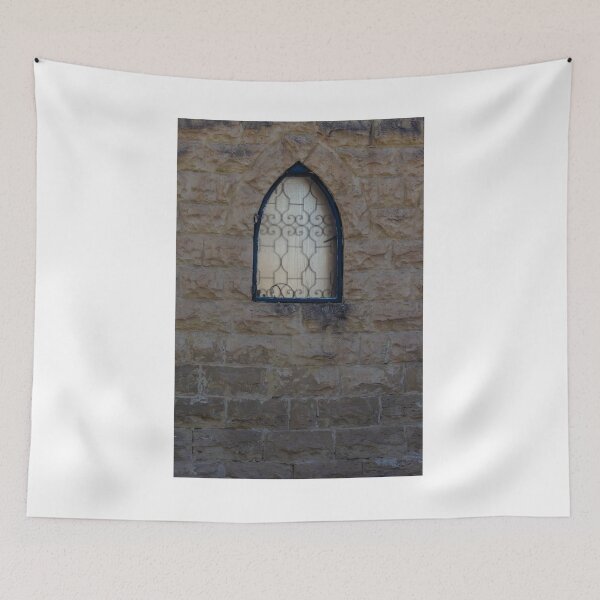 Item preview, Rustic Stone Wall With Arched Window And Decorative Iron Bars On Exterior Building designed and sold by Nmallia.