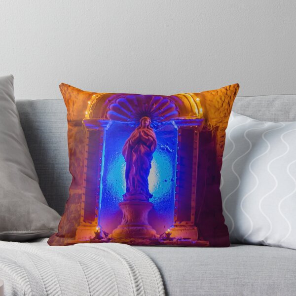 Item preview, Statue in Stone Niche Bathed in Blue Light with Warm Orange Halo and Fairy-Lit Surroundings designed and sold by Nmallia.