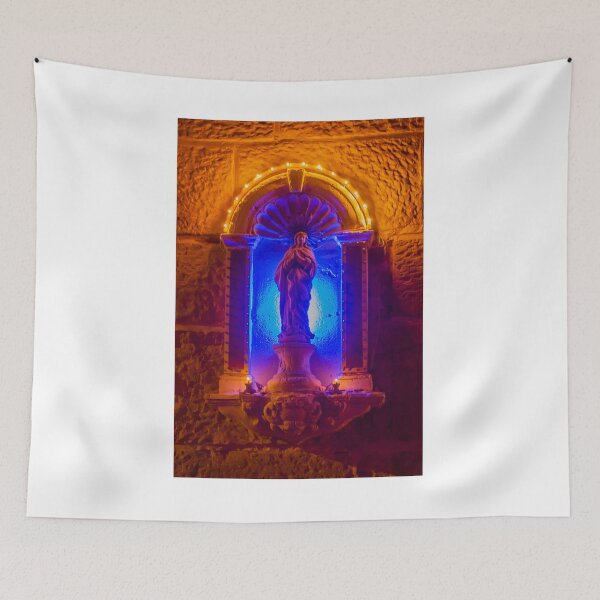 Item preview, Statue in Stone Niche Bathed in Blue Light with Warm Orange Halo and Fairy-Lit Surroundings designed and sold by Nmallia.