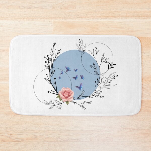 Item preview, Watercolor Pink Rose with Blue Morpho Butterflies & Botanical Line Art designed and sold by Verantia.