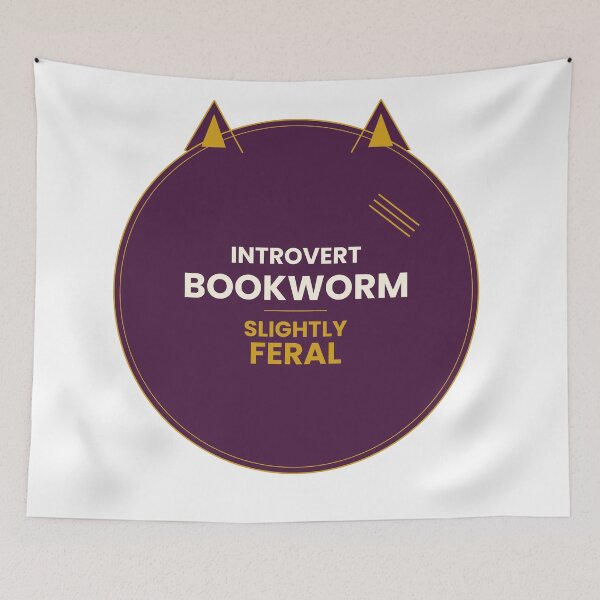 Item preview, Introvert Bookworm Slightly Feral Funny Cat Badge T-Shirt designed and sold by Mega-Shopping.