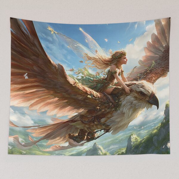 Item preview, Enchanted Fairy Riding Majestic Eagle designed and sold by Storybook Botanica.