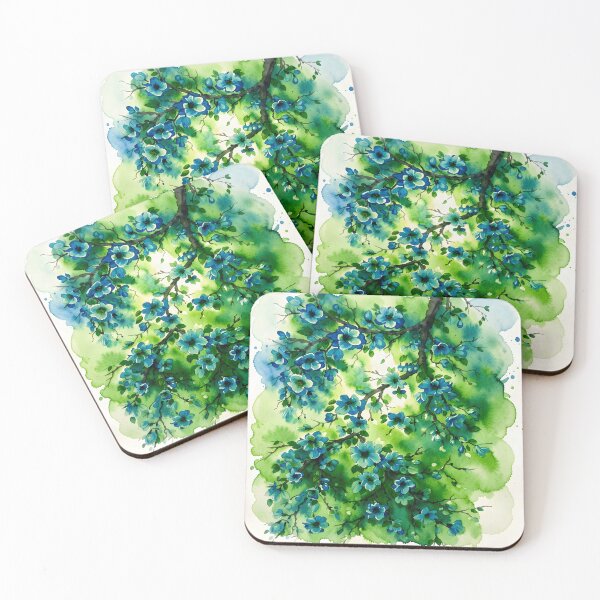 Item preview, Vibrant Emerald Green and Blue Blossom Tree designed and sold by Serene Strokes Art.
