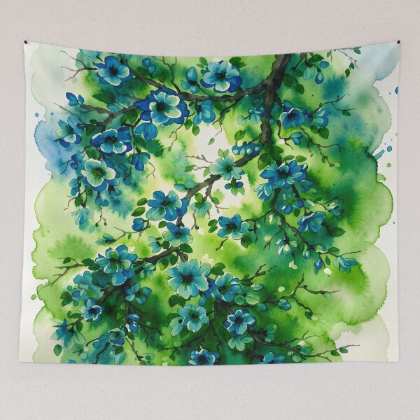Item preview, Vibrant Emerald Green and Blue Blossom Tree designed and sold by Serene Strokes Art.