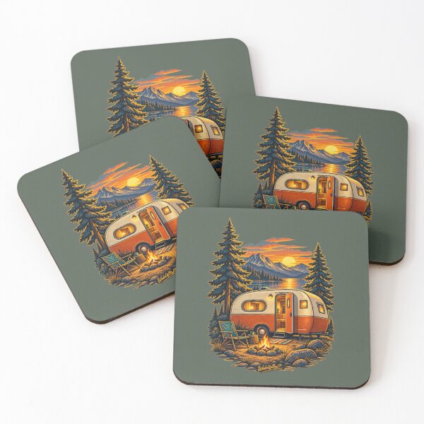 Item preview, Retro Camper in the Mountains — Peaceful Outdoor Escape designed and sold by WakeUpByLP.
