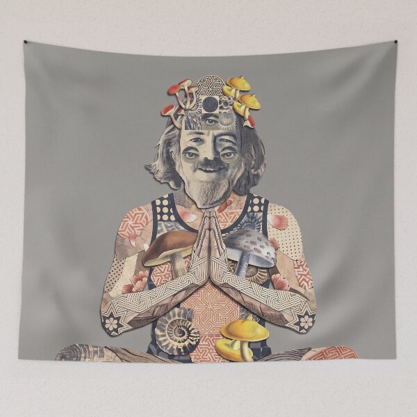 Item preview, Psychedelic Philosopher Alan Watts Mushroom Collage Art designed and sold by Mystikos Art.