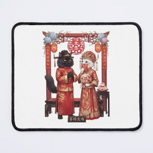 Item preview, Traditional Chinese Wedding Cats - Cute Oriental Marriage Illustration designed and sold by PetalsPaws.