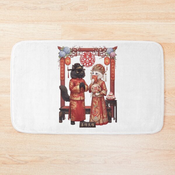 Item preview, Traditional Chinese Wedding Cats - Cute Oriental Marriage Illustration designed and sold by PetalsPaws.