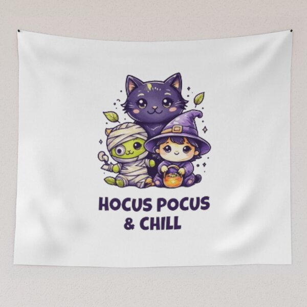 Item preview, Kawaii Hocus Pocus and Chill Cute Halloween Witch Cat Mummy Chibi Art designed and sold by Final Chance Designs⭐️⭐️⭐️⭐️⭐️.