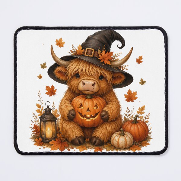 Item preview, Highland Cow with Pumpkin | Cozy Autumn Halloween Art designed and sold by CreatedbyKandJ.