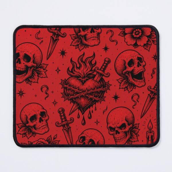 Item preview, Black and Red Tattoo Flash Pattern, Skulls Sacred Heart Daggers and Roses Gothic Art designed and sold by KishShop.