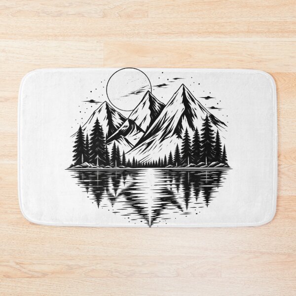 Item preview, Mountain Lake Reflections Black and White Nature Landscape designed and sold by timiparkerart.