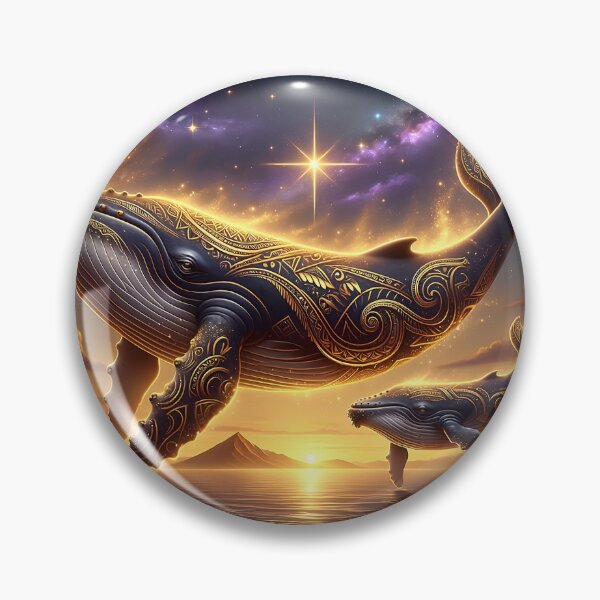Item preview, Celestial Whale and Calf — Golden Flight Beneath the Stars designed and sold by Hawaii26.
