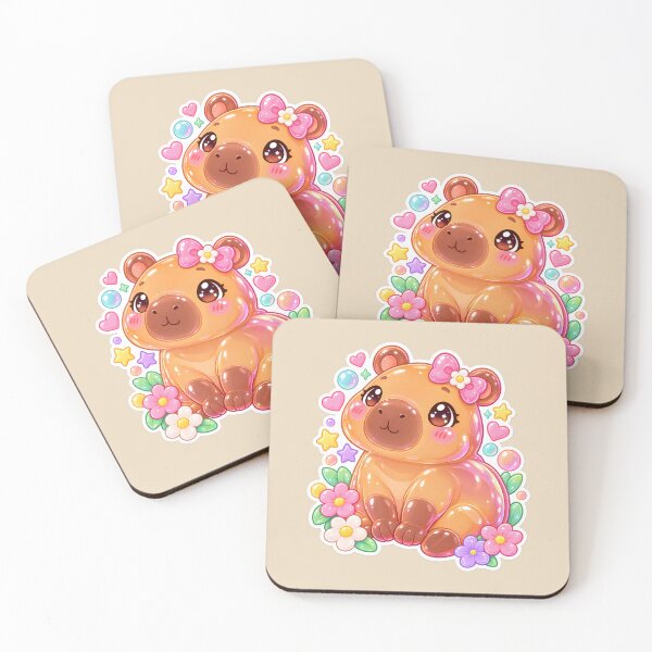 Item preview, Cute Gummy Capybara with Pink Bow – Kawaii Floral Capybara designed and sold by AnyMar2023.