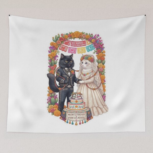 Item preview, Mexican Wedding Cats - Colorful Mariachi Fiesta Feline Couple designed and sold by PetalsPaws.