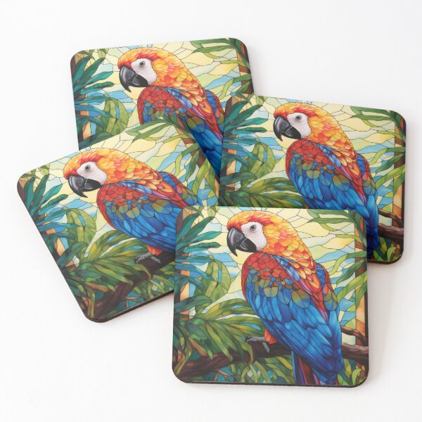 Item preview, Scarlet Macaw Parrot Stained Glass designed and sold by pinkal.