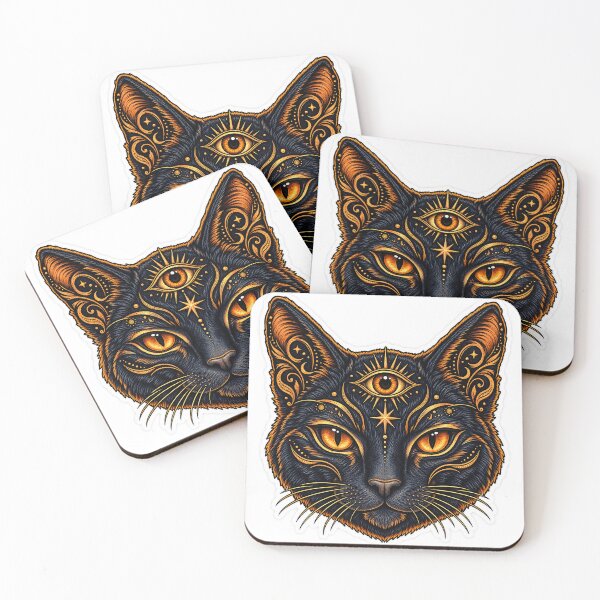 Item preview, Egyptian Cat with Third Eye Open | Mystical Third Eye Black Cat Occult Art designed and sold by FlatInkStudio.