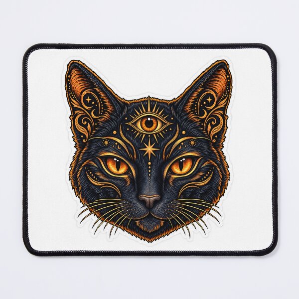 Item preview, Egyptian Cat with Third Eye Open | Mystical Third Eye Black Cat Occult Art designed and sold by FlatInkStudio.