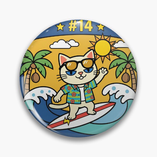 Item preview, Surfing Cool Cat #14 - Retro Flat Vector designed and sold by DIUMERI.