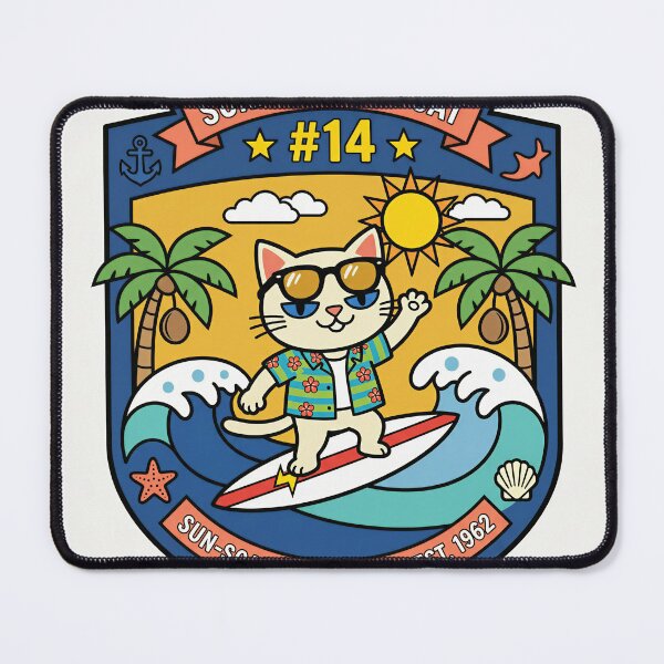 Item preview, Surfing Cool Cat #14 - Retro Flat Vector designed and sold by DIUMERI.