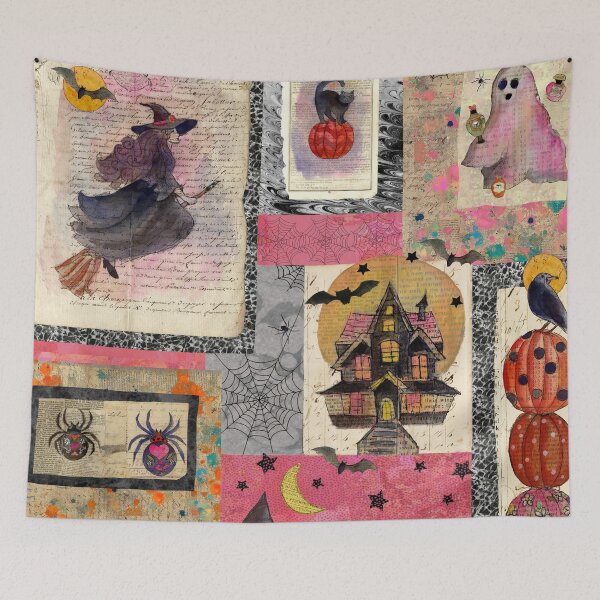 Item preview, Pink Playful Halloween Witch Skulls & Pumpkins designed and sold by Sue Zipkin.