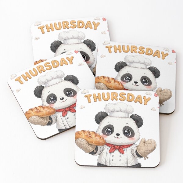 Item preview, Cute Panda Chef Holding Fresh Bread on Thursday - Kawaii Bakery Art designed and sold by Surviving Monday Club.