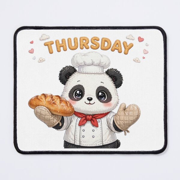 Item preview, Cute Panda Chef Holding Fresh Bread on Thursday - Kawaii Bakery Art designed and sold by Surviving Monday Club.