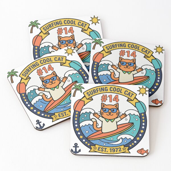 Item preview, Surfing Cool Cat - Retro Flat Vector Surf Design designed and sold by DIUMERI.