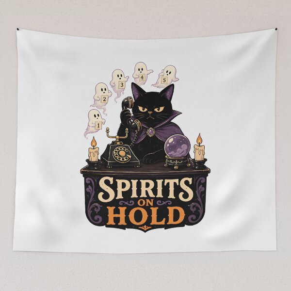 Item preview, Black Cat Spirit Hotline Gothic Ghost Humor designed and sold by Artmares.