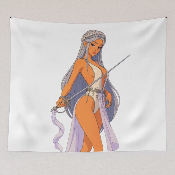 Item preview, Fantasy Swordswoman Pin-Up – Retro Cartoon Elf designed and sold by  Hollow Moon Studios..