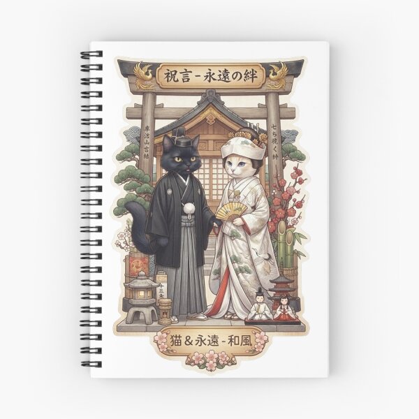 Item preview, Traditional Japanese Wedding Cats - Cute Shinto Feline Couple Art designed and sold by PetalsPaws.