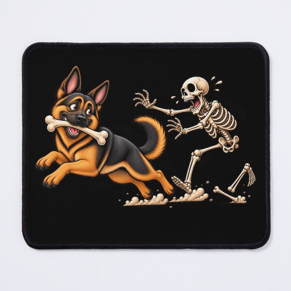 Item preview, German Shepherd Dog Stealing Bone from Skeleton Halloween designed and sold by 76Valeria.