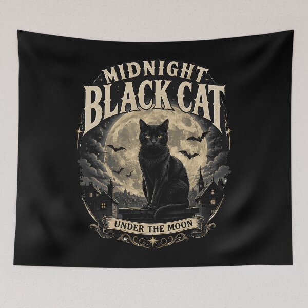 Item preview, Midnight Black Cat Under the Moon Line Art + Dotwork designed and sold by LiviuGligoros.