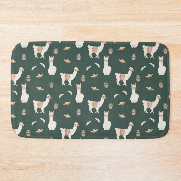 Item preview, Cute Watercolor Llamas Cacti and Sombreros Dark Green Fiesta Pattern designed and sold by svitlaarty.