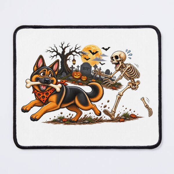 Item preview, German Shepherd Dog Stealing Bone from Skeleton Halloween  designed and sold by 76Valeria.