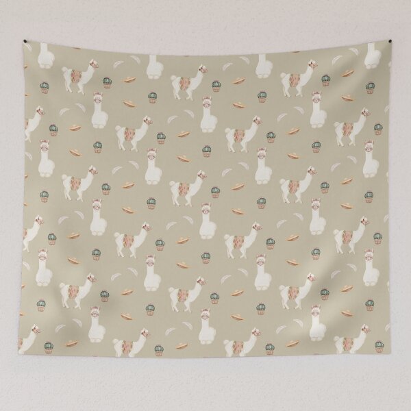 Item preview, Cute Watercolor Llamas Cacti and Sombreros Warm Taupe Fiesta Pattern designed and sold by svitlaarty.