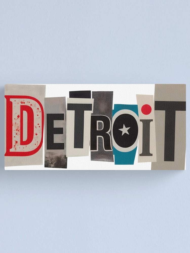 Thumbnail 1 of 3, Canvas Print, Detroit Typography Ransom Note Letters Collage designed and sold by ThreadRiotTees.