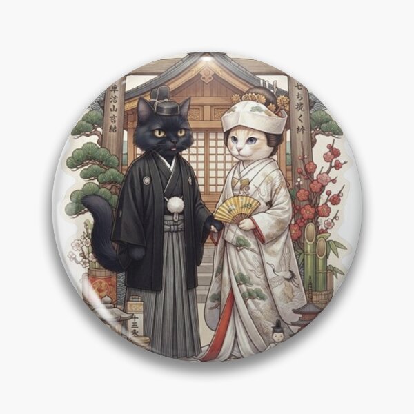 Item preview, Traditional Japanese Wedding Cats - Cute Shinto Feline Couple Art 2 designed and sold by PetalsPaws.
