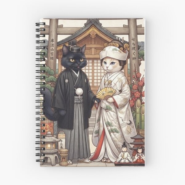Item preview, Traditional Japanese Wedding Cats - Cute Shinto Feline Couple Art 2 designed and sold by PetalsPaws.
