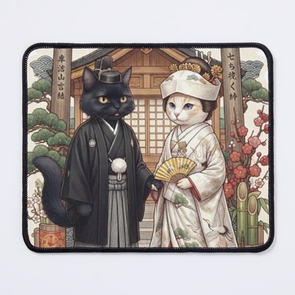 Item preview, Traditional Japanese Wedding Cats - Cute Shinto Feline Couple Art 2 designed and sold by PetalsPaws.